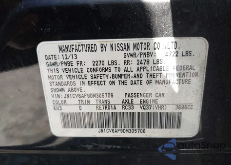 2013 Infiniti G37 Journey from USA, damaged, VIN JN1CV6AP9DM305706